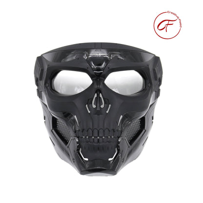 Black skull mask with white eyes on a white background