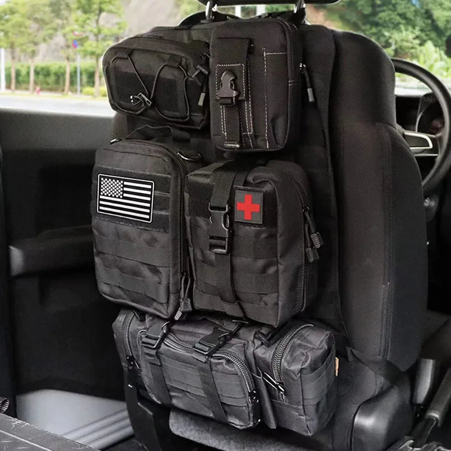 Tactical 6-in-1 Car Seat Back Organizer – Durable 600D Oxford Storage
