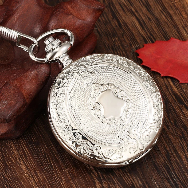 Iron Valor Steampunk Pocket Watch | Silver Shield Chain Vintage Timepiece
