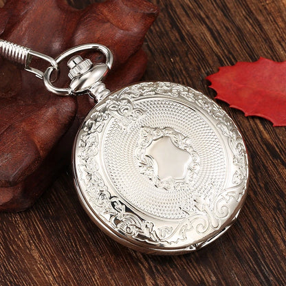 Iron Valor Steampunk Pocket Watch | Silver Shield Chain Vintage Timepiece