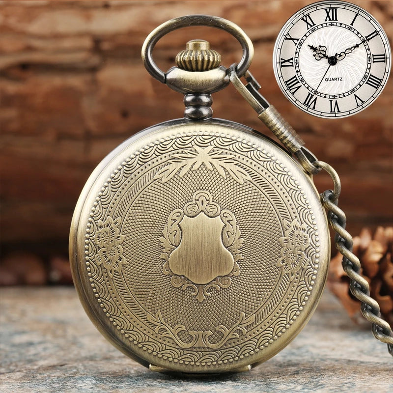 Iron Valor Steampunk Pocket Watch | Silver Shield Chain Vintage Timepiece