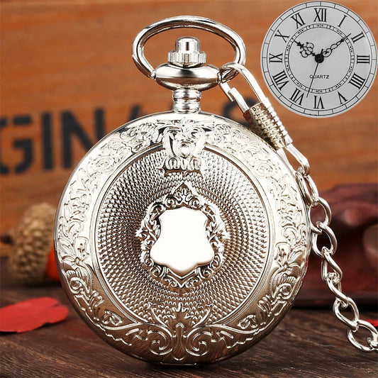 Iron Valor Steampunk Pocket Watch | Silver Shield Chain Vintage Timepiece