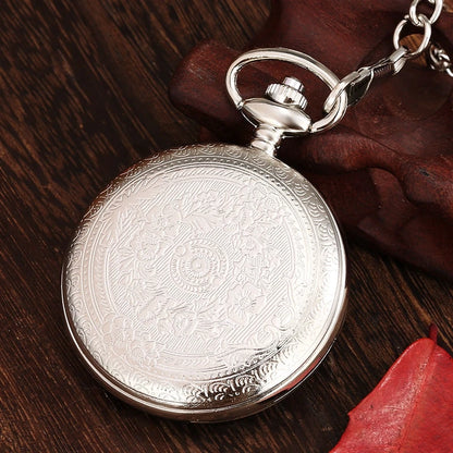 Iron Valor Steampunk Pocket Watch | Silver Shield Chain Vintage Timepiece
