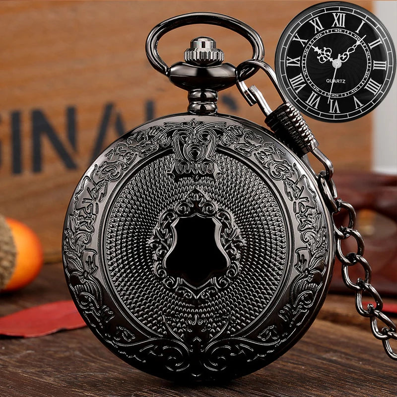 Iron Valor Steampunk Pocket Watch | Silver Shield Chain Vintage Timepiece