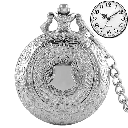 Iron Valor Steampunk Pocket Watch | Silver Shield Chain Vintage Timepiece