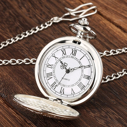 Iron Valor Steampunk Pocket Watch | Silver Shield Chain Vintage Timepiece