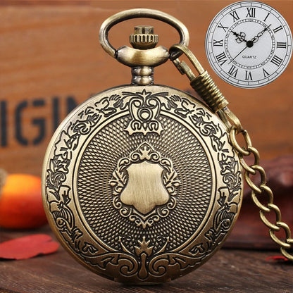 Iron Valor Steampunk Pocket Watch | Silver Shield Chain Vintage Timepiece
