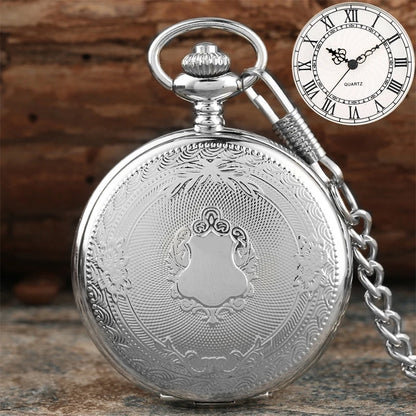 Iron Valor Steampunk Pocket Watch | Silver Shield Chain Vintage Timepiece