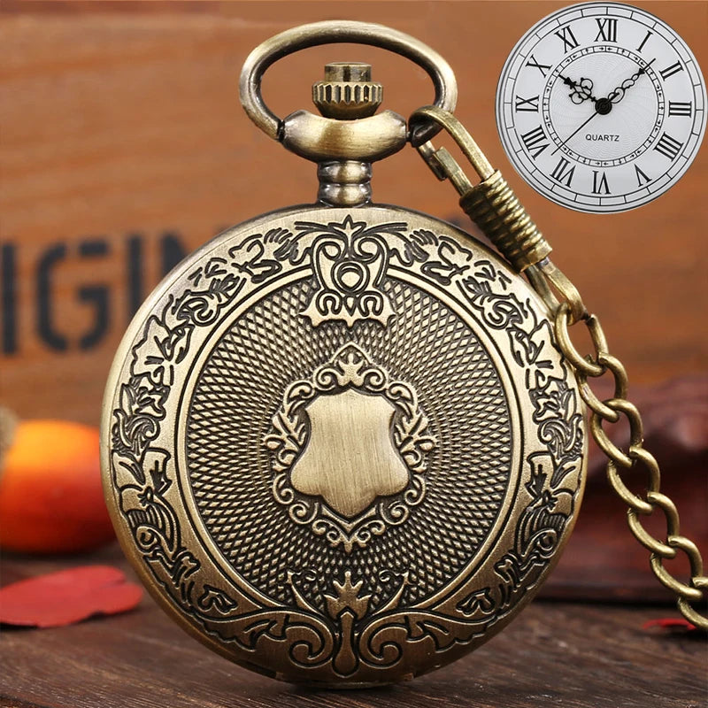 Iron Valor Steampunk Pocket Watch | Silver Shield Chain Vintage Timepiece