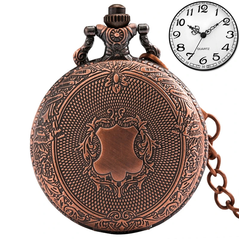 Iron Valor Steampunk Pocket Watch | Silver Shield Chain Vintage Timepiece