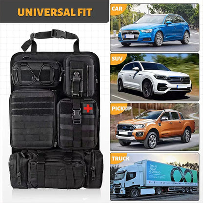Tactical 6-in-1 Car Seat Back Organizer – Durable 600D Oxford Storage