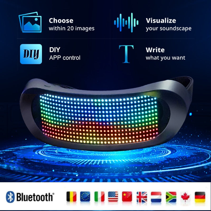 Programmable Luminous Mask Bluetooth LED Shining Glasses Electronic Visor Glasses Prop for Bar Performance Party Easter Gifts